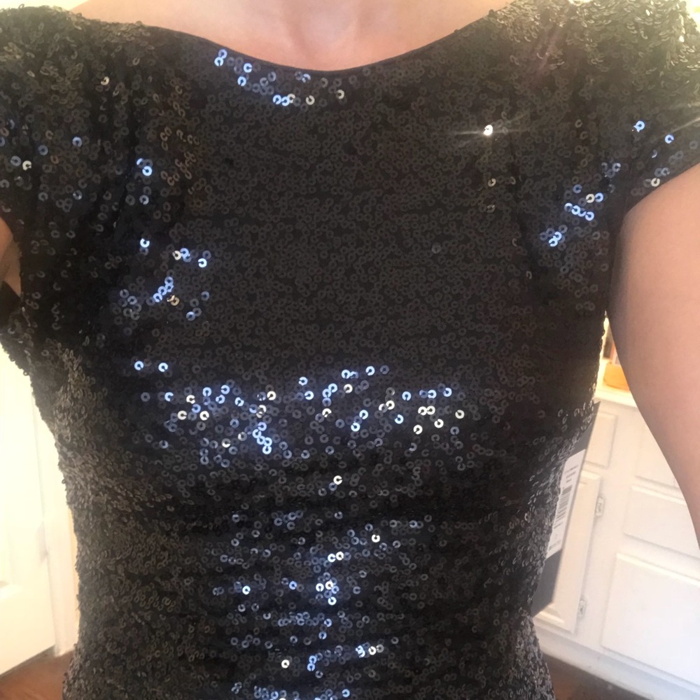 Badgley Mischka black sequin cowl back gown dress - Picture 8 of 9